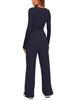 European & American Women's Solid Color Casual Sports Set: Long Sleeve Top & Wide-Leg Pants.