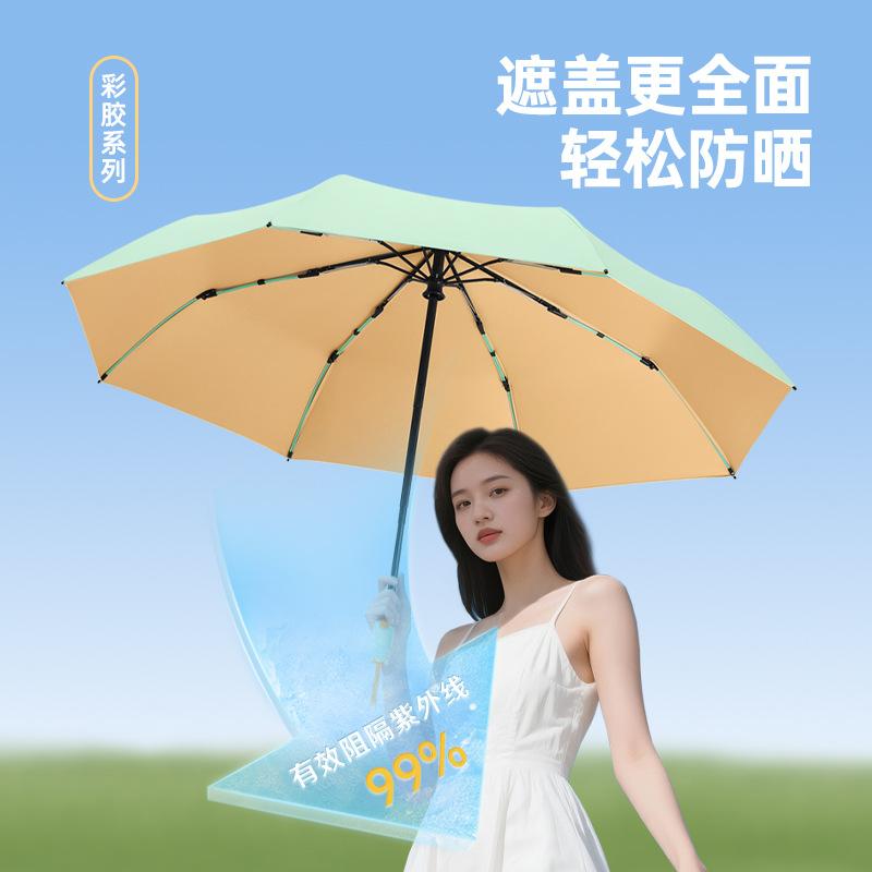 Eight Bones Three Fold New Automatic Colored Glue Fabric Tulip Handle Sunscreen Sun Umbrella Umbrella