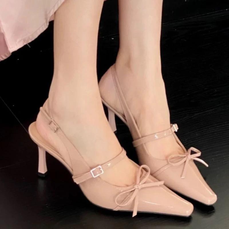 Fashion Bow High Heeled Sandals Women Pointed Toe Sexy Shoes Elegant Woman Slippers Summer 2025 Dress Luxury Pumps Fashion Ladies Shoes