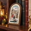 Arte Decorativa da Parete Cornice Portafoto in Legno Arcuata Vintage con Illustrazione Natalizia, Invecchiata Retrò per Decorazione Desktop e Camino,