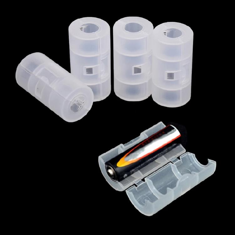 4Pcs Battery To Size C Battery Convert Plastic Clear Storage Holder