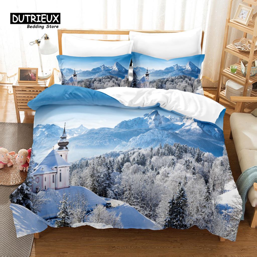 

Snow Scene Hut Bedding Set, 3Pcs Duvet Cover Set, Soft Comfortable Breathable Duvet Cover, For Bedroom Guest Room Decor EU single(135x200cm)