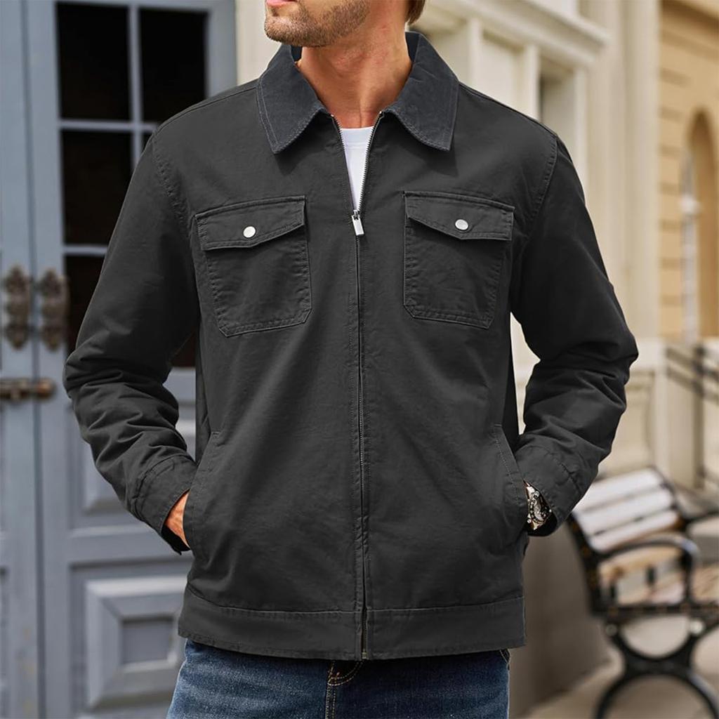 Men'S Zipper Jacket, Casual Retro Long Sleeved Cardigan Jacket