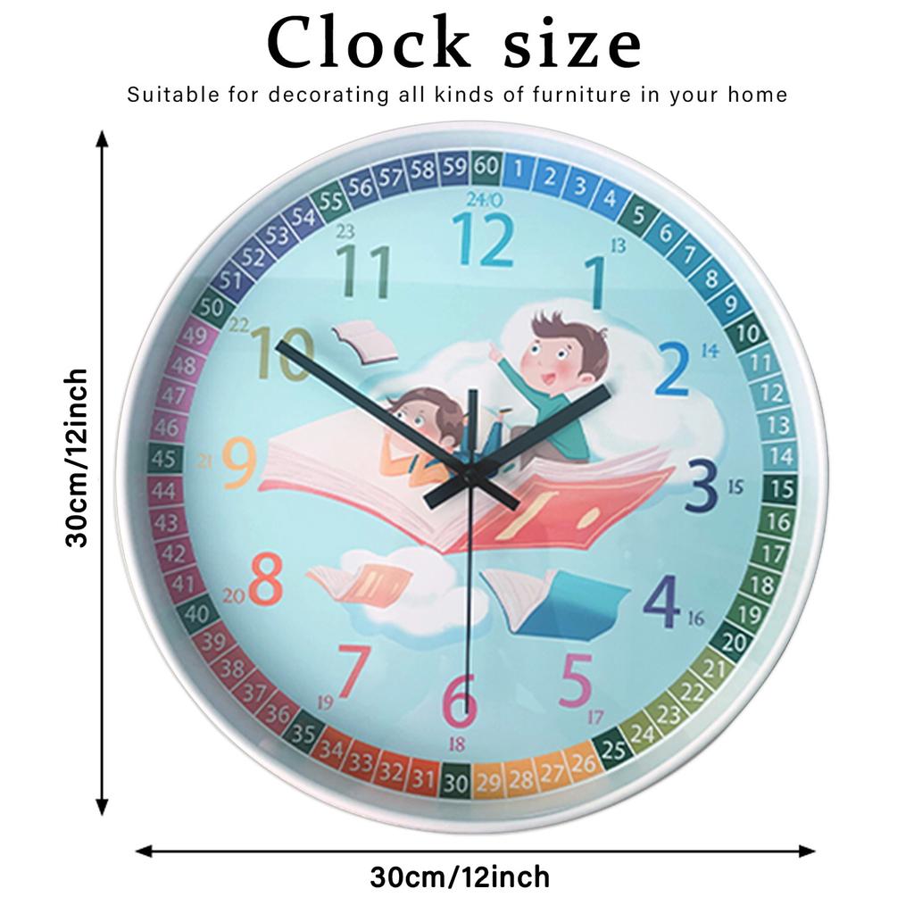 1pc 12-inch simple early learning wall clock, creative children's room non-ticking quiet silent clock, colored quartz clock for