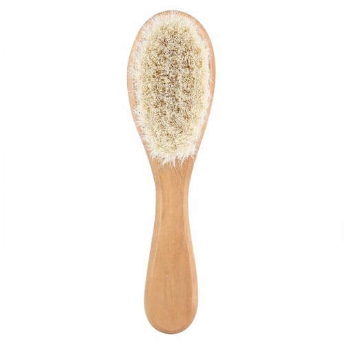 Natural Goat Hair Baby Hairbrush, Comb, Baby Brush for Newborns and Infants, Soft, Non-Toxic, Healthy, Anti-Static, Scalp Massage, Beige, Perfect as a