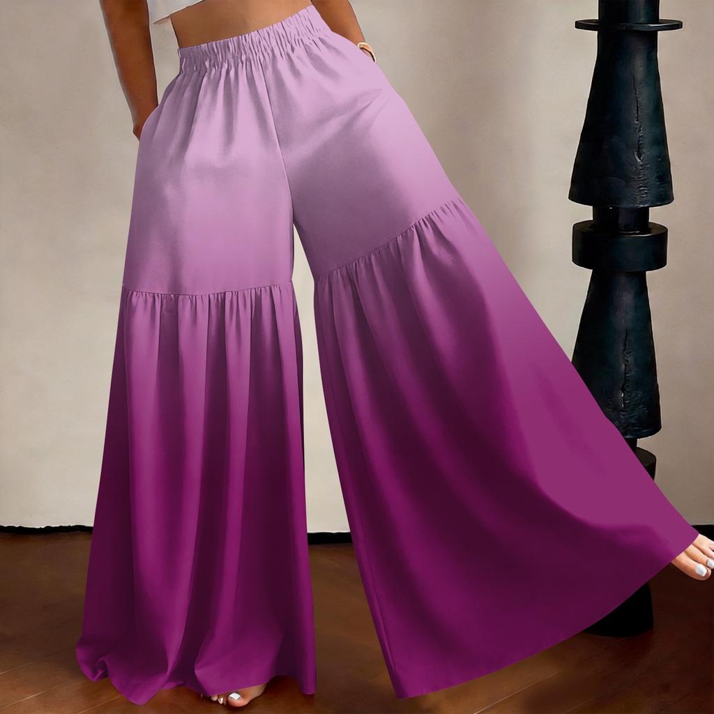 Damen High Waist Weite Hosen Lockerer Schnitt Leicht Fließend Farbverlauf Druck Lässige Hosen Elastischer Bund Bequeme Passform