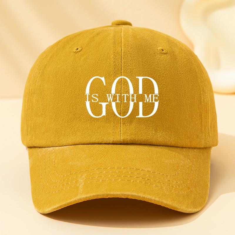 

GOD IS WITH ME Letter Printed Baseball Cap Classic European and American Popular Washed Retro Peaked Cap жовтий
