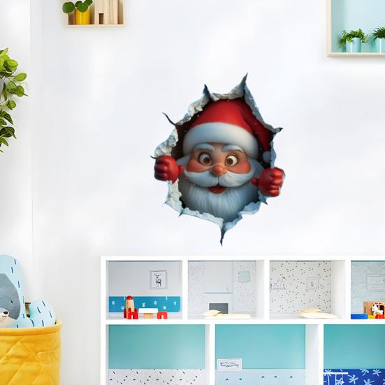 Santa Cracked Wall Decal Christmas Self-Adhesive Static Clings PVC Stickers for Car Window Room Wall Decor