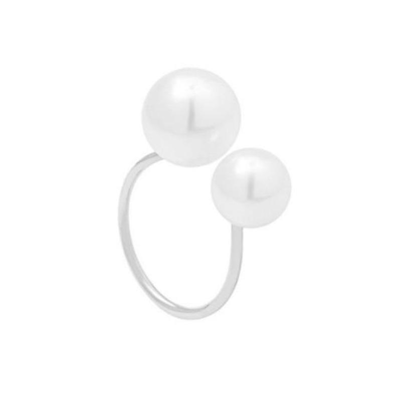 2 Pcs Women Faux Pearl Opening Adjustable Polished Lightweight Electroplated Prom Party Index Finger