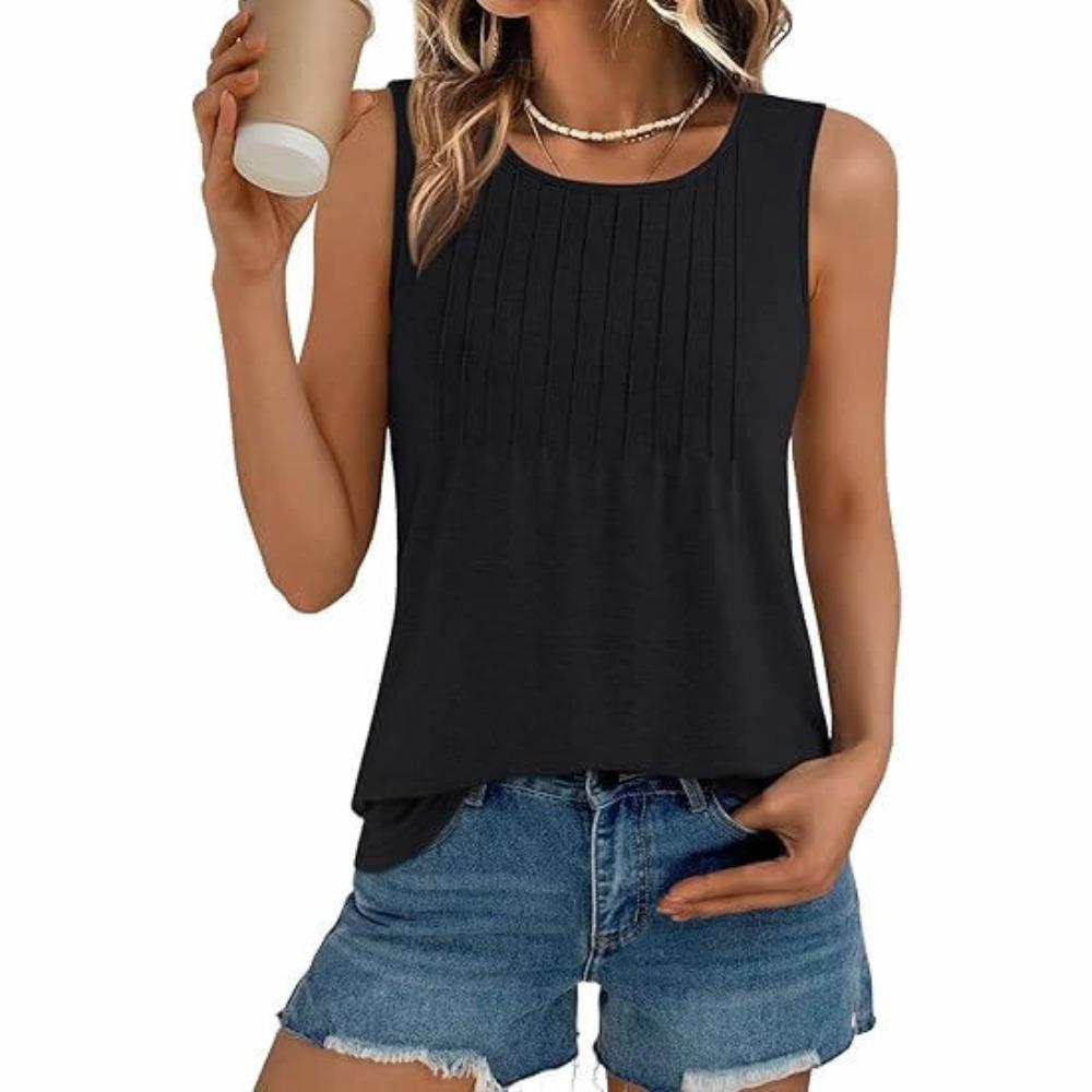 Women's Crew Neck Sleeveless Basic Top Regular Fit Casual Tank Solid Color