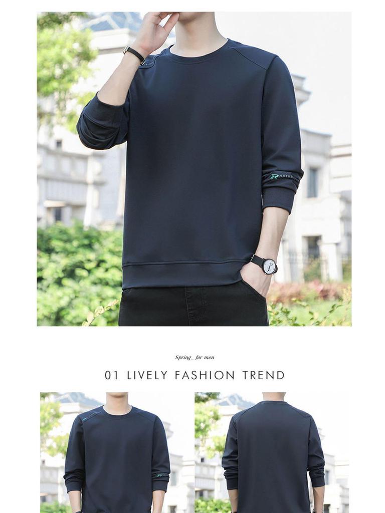 2024 Men's Oversized Round Neck Sweatshirt - Long Sleeve Pullover for Spring and Autumn