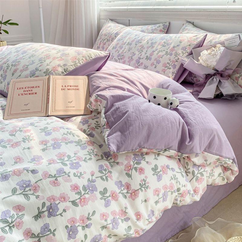 Light Luxury Class A Maternal Infant Grade Washed Cotton Linen 4-Pcs Quilt Cover Single Double Student Dormitory Bed Sheet 3-Pcs Bed Hat