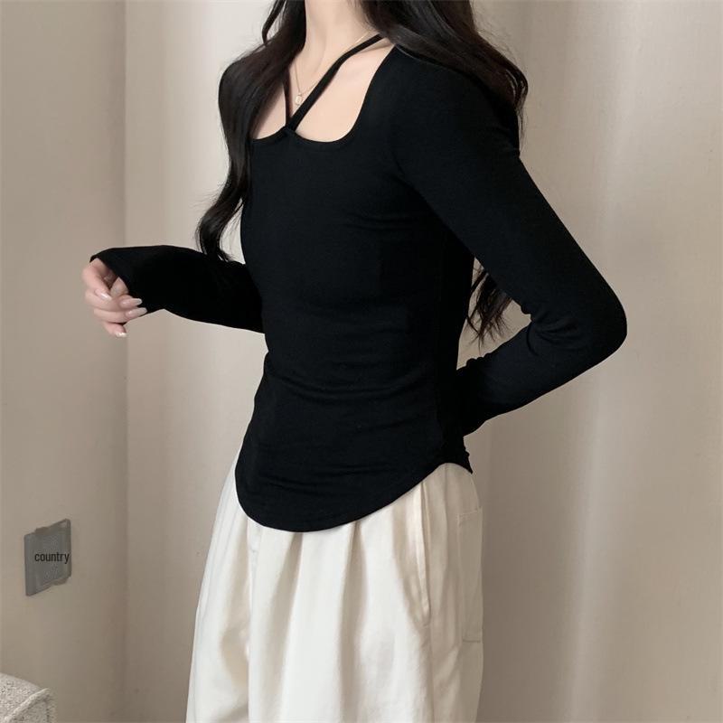 

Women s 2024 Autumn Slim Long-Sleeve Layering Tee – Trendy Student Style L чорний