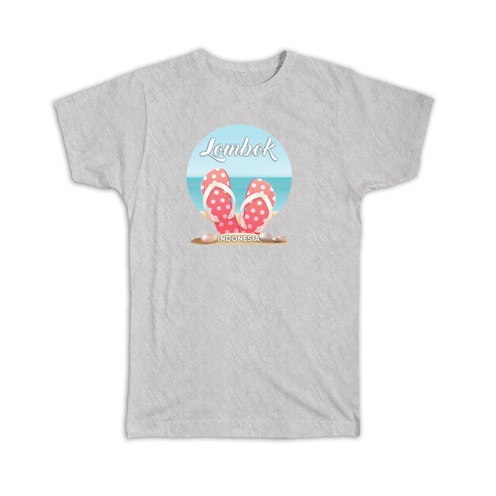 Gift T-Shirt : Lombok Indonesia Pink Flip Flops Sandals Beach Travel Vacation M