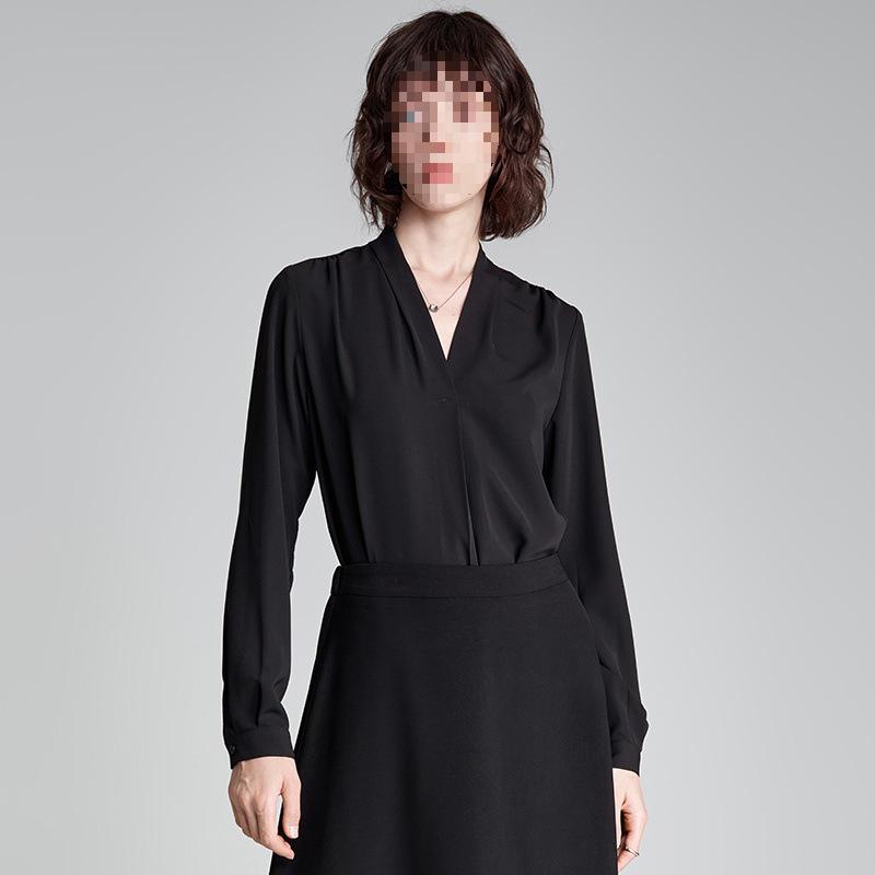 

Women s Slimming V-neck Long Sleeve White Chiffon Shirt - 2025 Spring Collection Extra Large