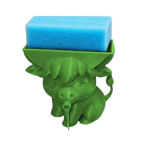 

Highland Cow Sponge Holder with Drainage Bathroom Kitchen Sink Countertop 3D Printed Cattle Sponge Stand Multifunctional Sponge Organizer Storage Rack зелений
