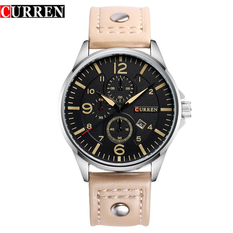 CURREN New Top Men's Watches Quartz Movement Genuine Leather Strap Men's Casual Watches