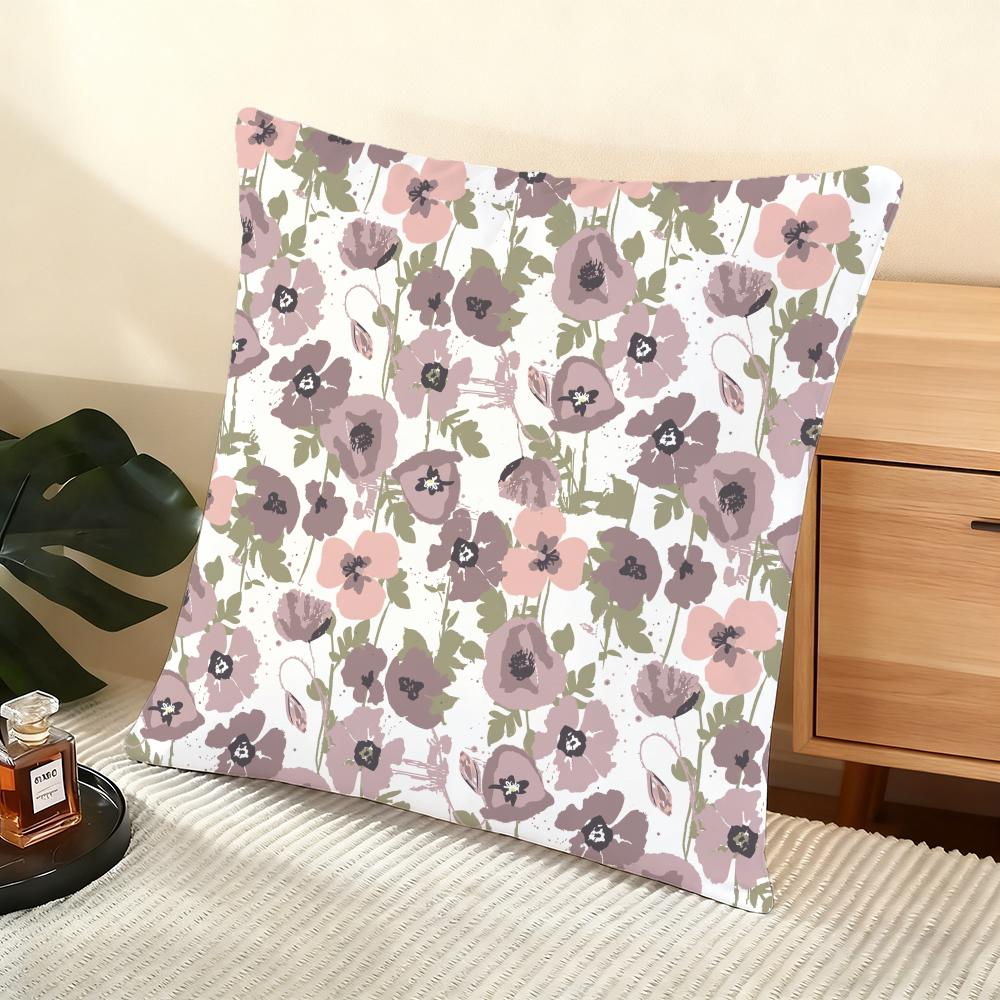 Spring Flower Print Cushion Cover Soft Short Plush Pillow Cover Smooth Cozy Texture Aesthetic Cushion Case Home Decor