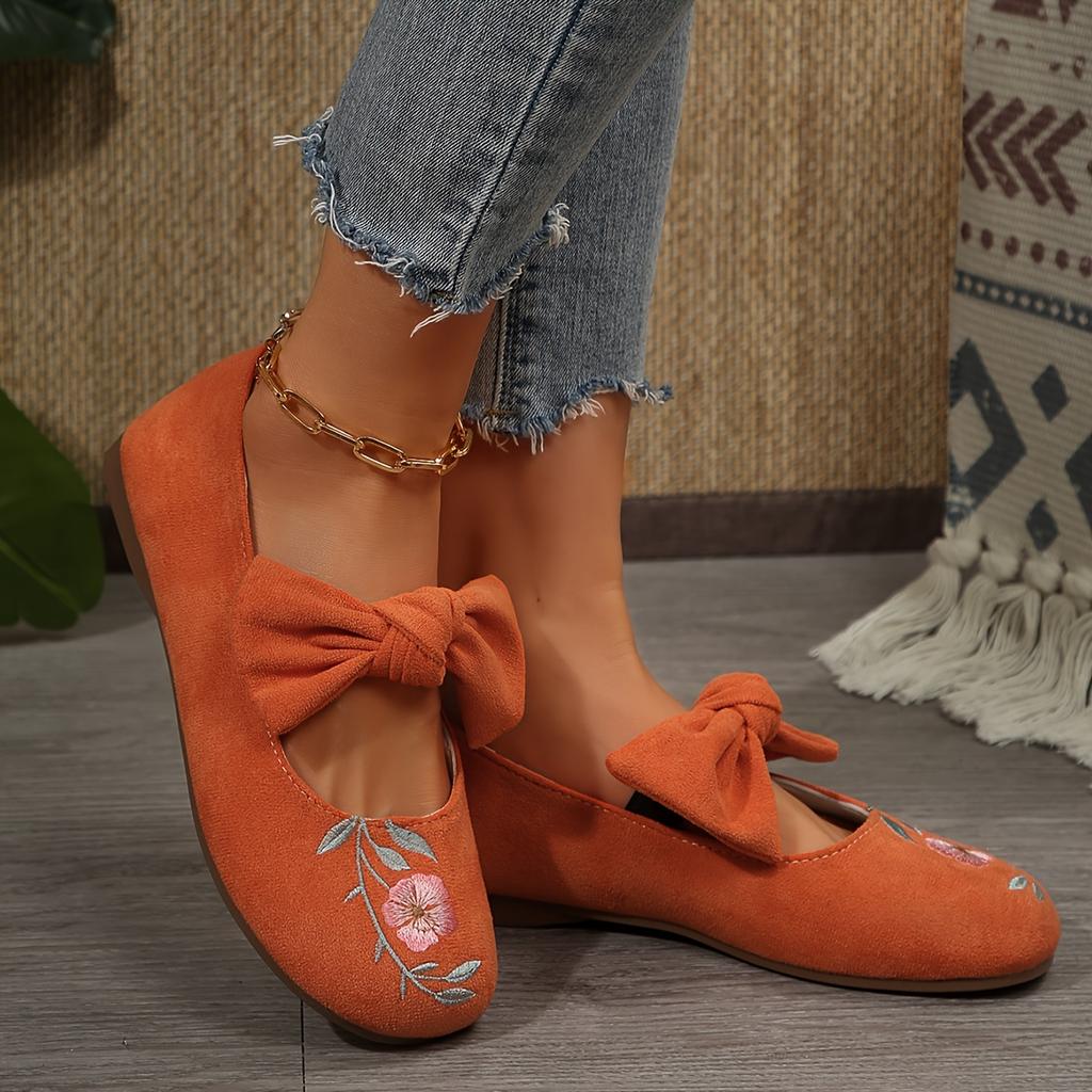 New Embroidered Bow Flat Mary Jane Shoes for Women Cross-border Ethnic Style Slip-Ons