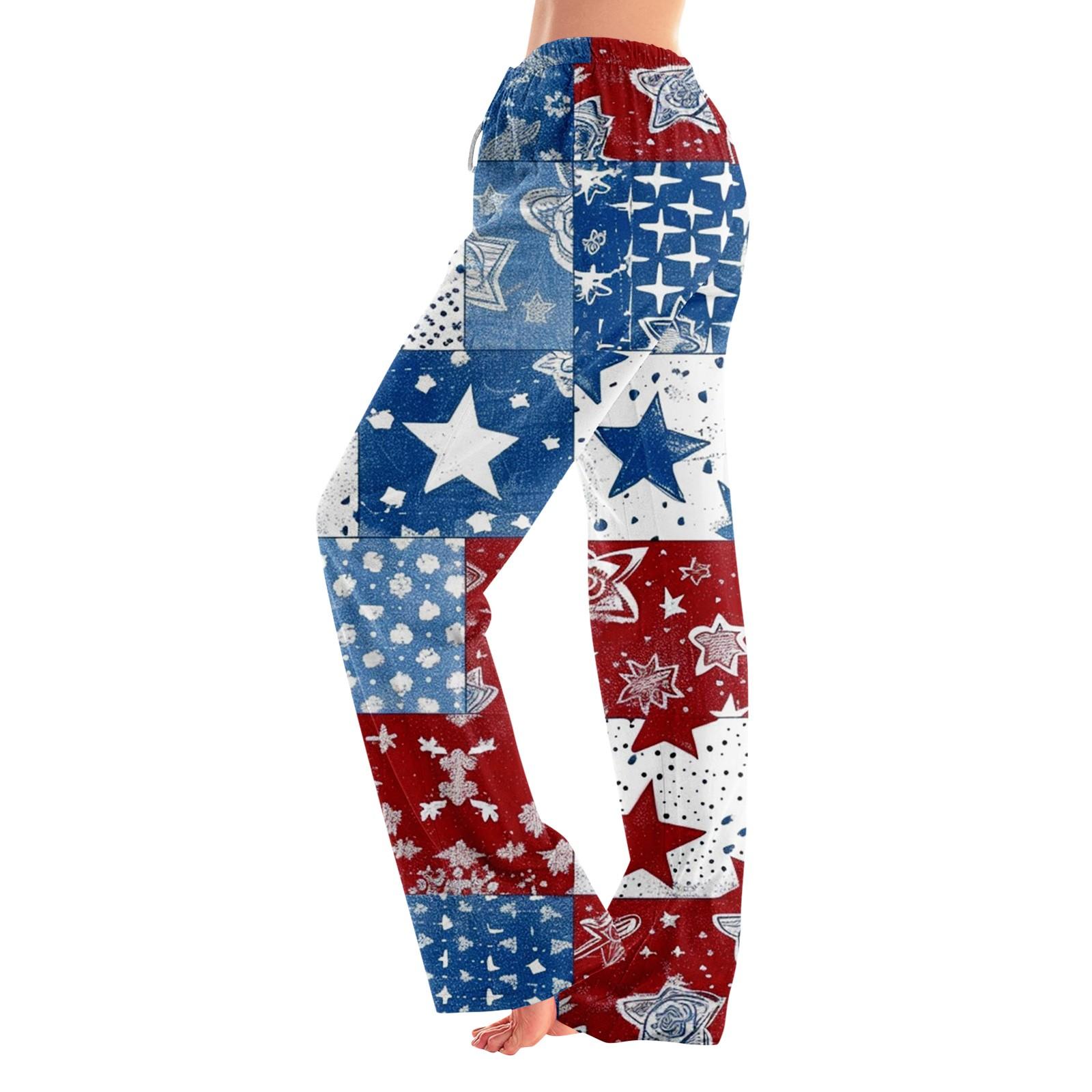 Women s Fashion Loose Independence Day Casual Stitching Printed Casual Pants L арбуз красный