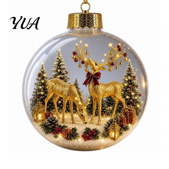Christmas Gift Exchange Souvenirs Glowing Story Ornament, Mini Holiday Scene Light Up Ball Tree Hanging Ornaments Decoration, Acrylic Clear