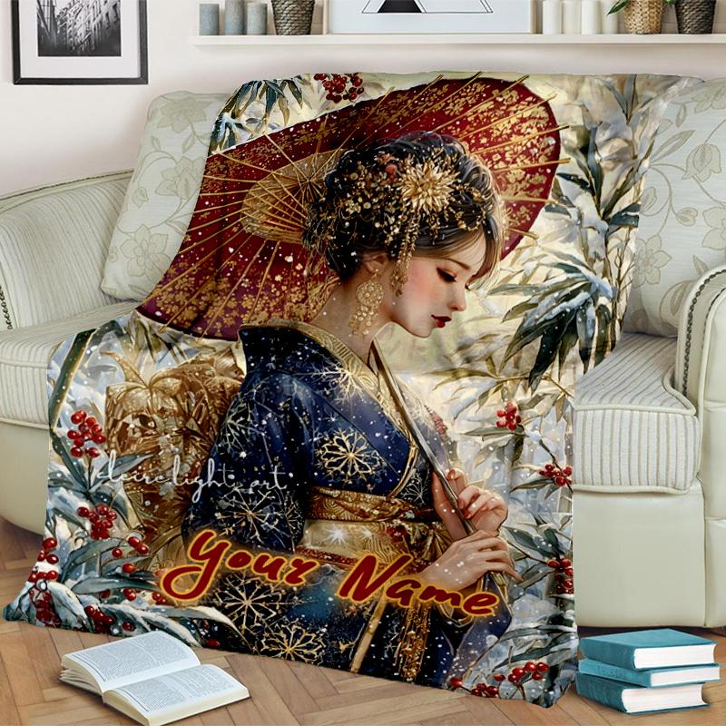 1PC Custom Name Elegant Bamboo Garden flannel blanket versatile,all-season throw suitable for the living room,bedroom,camping,travel,and gift