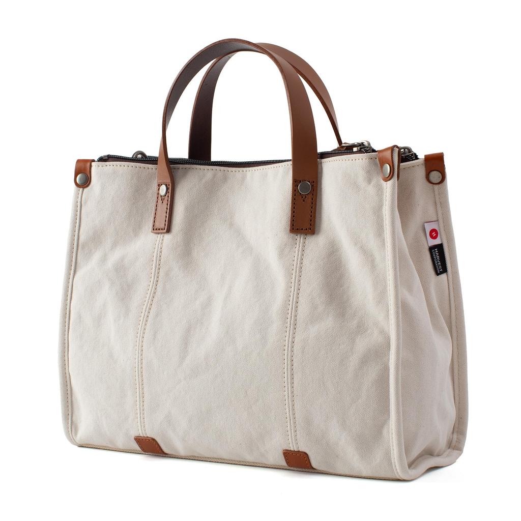 Doubles Mini Tote Bag, 2-Way Tote, Shoulder Bag, B5 Capacity, Made with Japanese No. 10 Paraffin-Coated Canvas and Italian Tanned Cowhide Leather,