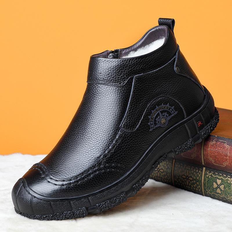 

Winter first layer cowhide wool men s cotton shoes velvet warm men s leather shoes middle-aged dad men s shoes durable 38