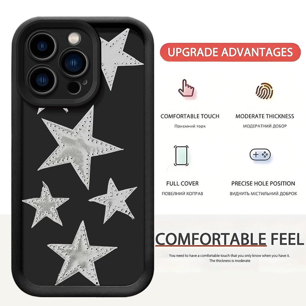 Gray Star Grooved Black Phone Case for iPhone 14/15/16/17 Pro Max