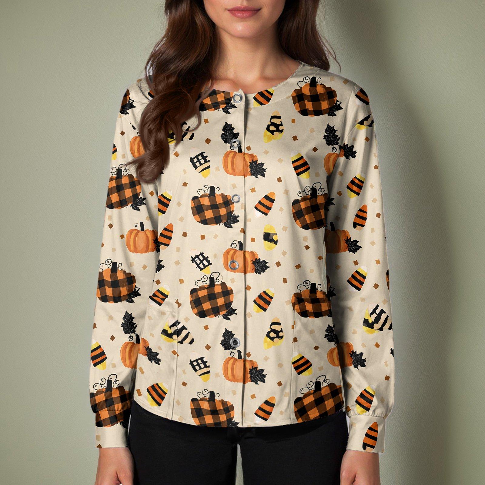 Women s Long Sleeve Single Breasted Halloween Print Cardigan Sweater L