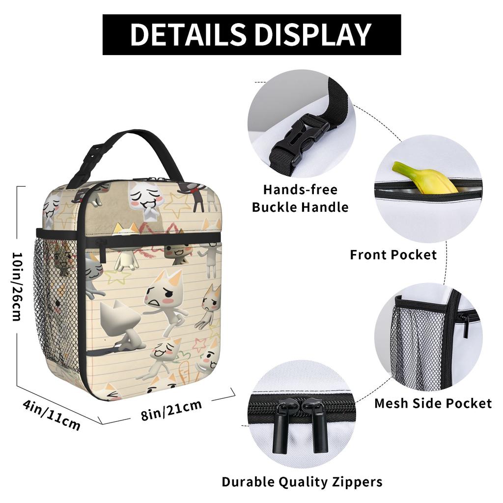 Toro Inoue Cat Lunch Bag For Women Print Lunch Box Kawaii Office Cooler Bag Portable Insulated Waterproof Thermal Lunch Bags