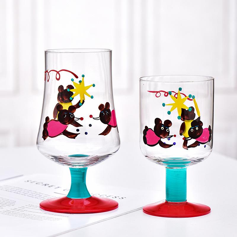 Cute Hand Drawn Glass Goblet, Cartoon Dog Juice Red Wine Glasses, Japanese Retro Painted Household Water Cup, Bar Accessories