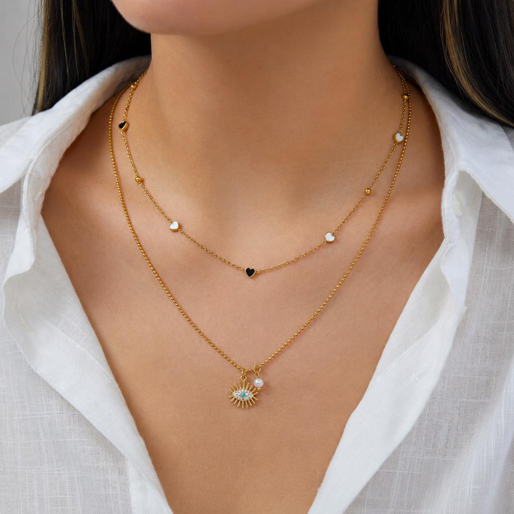 316LStainless Steel Layered Necklace for Women Gold Color Evil Eye Pendant Layer Y Chain Long Lariat Minimalist Jewelry Gift