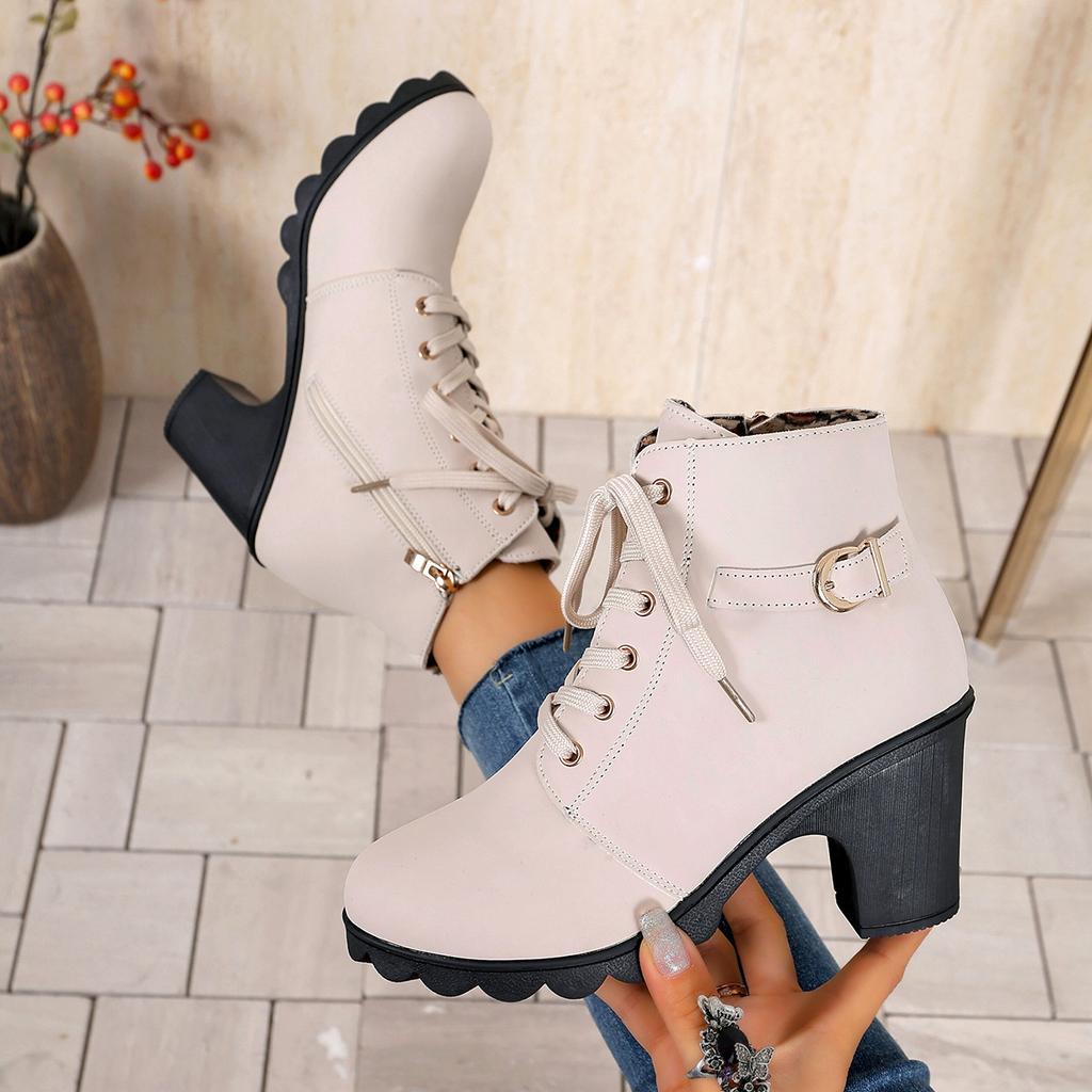 Fashion 2025 Fashionable Roman-style boots - High-heeled shoes for women with lace-up buckles, fashionable high-top leather ankles