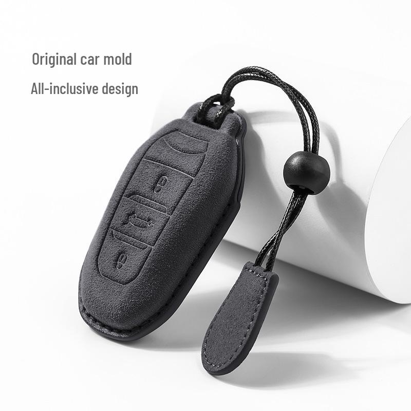 High-End Suede Car Key Case for Peugeot Models 408, 308, 4008, 5008, and 508L with Buckle and Pendant