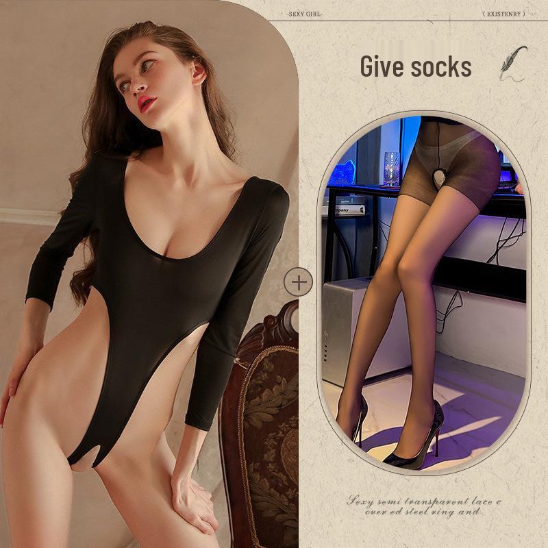 Night Fire Passion Lingerie Set: Sexy Open-Crotch Bodysuit with Removable Elements