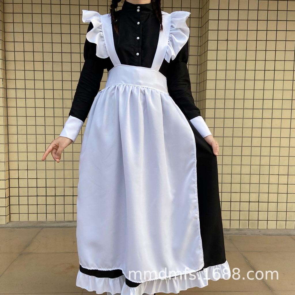 Anime Black and White Maid Costume Goth Style Long Ladies Costume Boss Maid Cosplay Costume