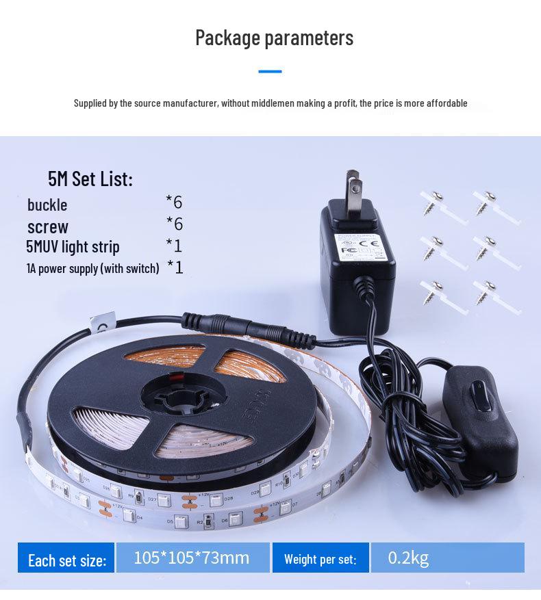 LED UV Schwarzlicht Streifen 12V, 60 Lichter, Flexible Bare Board, Fluoreszierender Lila Party Streifen