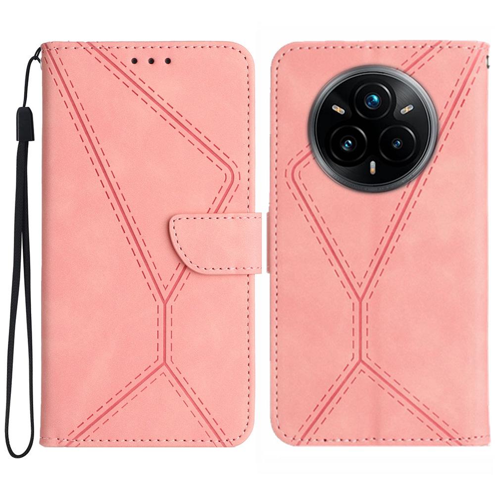 

Для Realme 14 Pro+ 5G Чехол Кожаный с тактильными линиями, отпечатанными, PU кожаный откидной чехол для телефона Pink