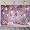 2D Dreamy Purple Floral Backdrop, Lantern & Hydrangea Banner, Girls Birthday Party Decor
