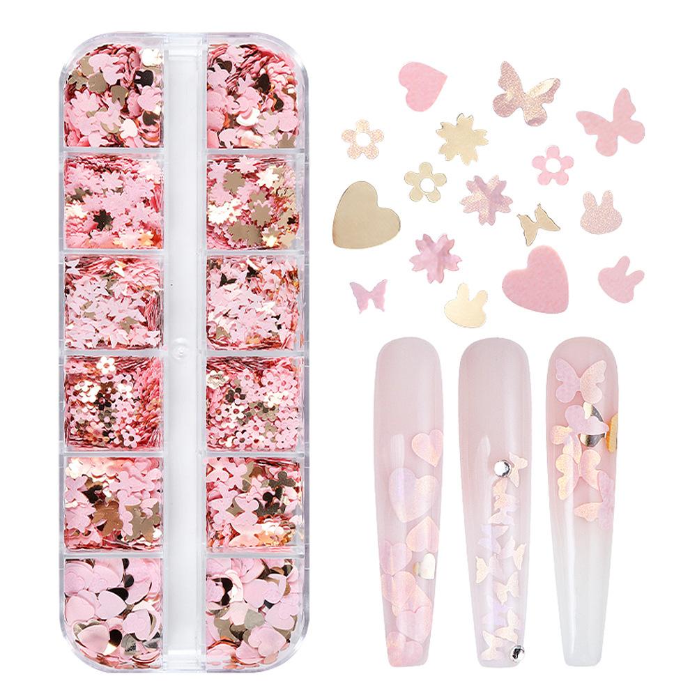 12Grids 3D Mini Heart/Star Nail Glitter Sequins 1mm Holographic Love Pentagram Flakes Sparkling Nail Art Decorations Paillettes