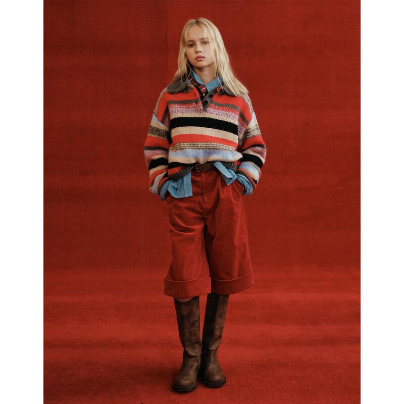 ELLE KIDS Girls' Striped Retro Polo Knit Sweater