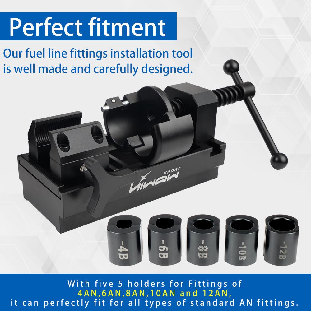 Fuel Line Fittings Installation Tool Fuel Hose Connector Tool Kit with 5 Fittings Brackets For 12AN 10AN 8AN 6AN 4AN Connectors