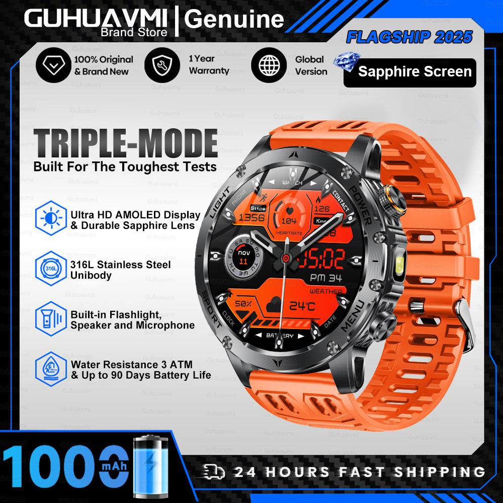 

New Military Grade Smart Watch 1000Mah Battery Voice Call GPS Track 5ATM Waterproof Tactics Sport Fitness Smartwatch Men New Sports Watch помаранчевий