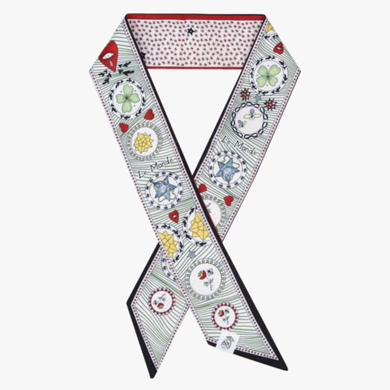 

PINK PINEAPPLE TARO PRINT TIE SCARF IVORY_FREE