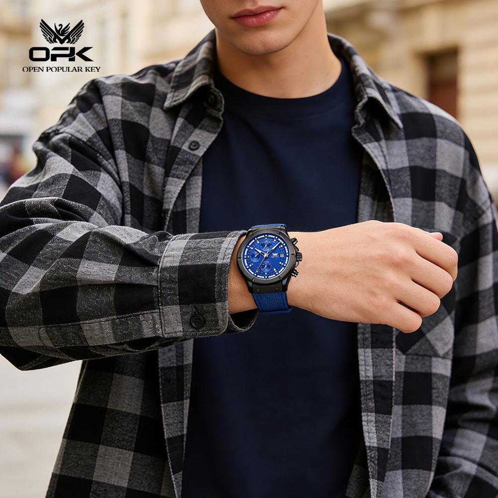 OPK 8193 Fashion Sport Men's Watch Waterproof Chronograph Dual Calendar Luminous Waterproof Quartz Man Wristwatch Original