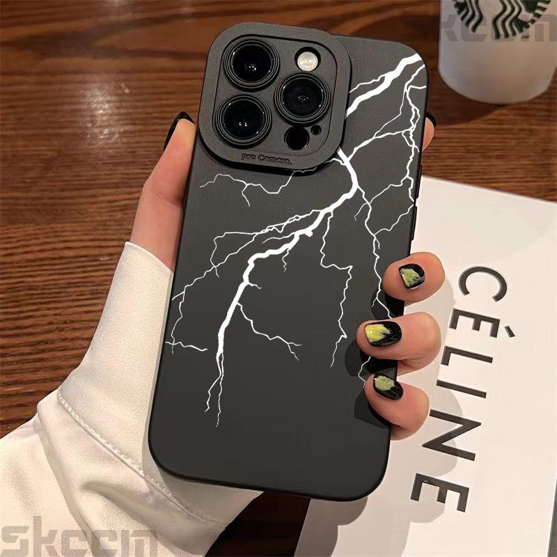 Cool Red Lightning Printed Phone Case For iPhone 16 16E 15 14 13 12 11 Pro Max 7 8 Plus X XR XS Matte Shockproof Silicone Cover