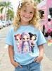 Children's Kpop Popular Cartoon Print T-Shirt Tops Clothing Design Casual Harajuku Style Round Neck Short Sleeve Girl Clothing