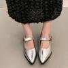 Fashion Women's Square Low Top Shoes Women's Fashion Pointed Shallow Mouth Metal Flower Line with Anti-slip and Anti-wear Kitten Heels