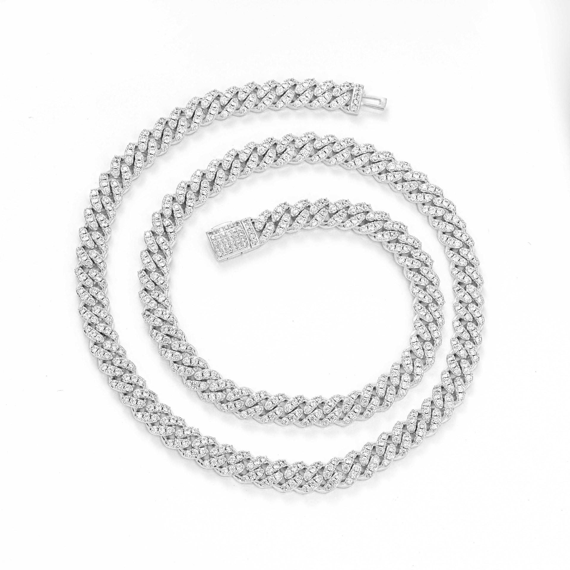 

European and American hip hop 1mm full of Cuban chain necklace, men and women with the same street rap style zircon collarbone chain jewelry Bracelet 7inch (length about 18cm)